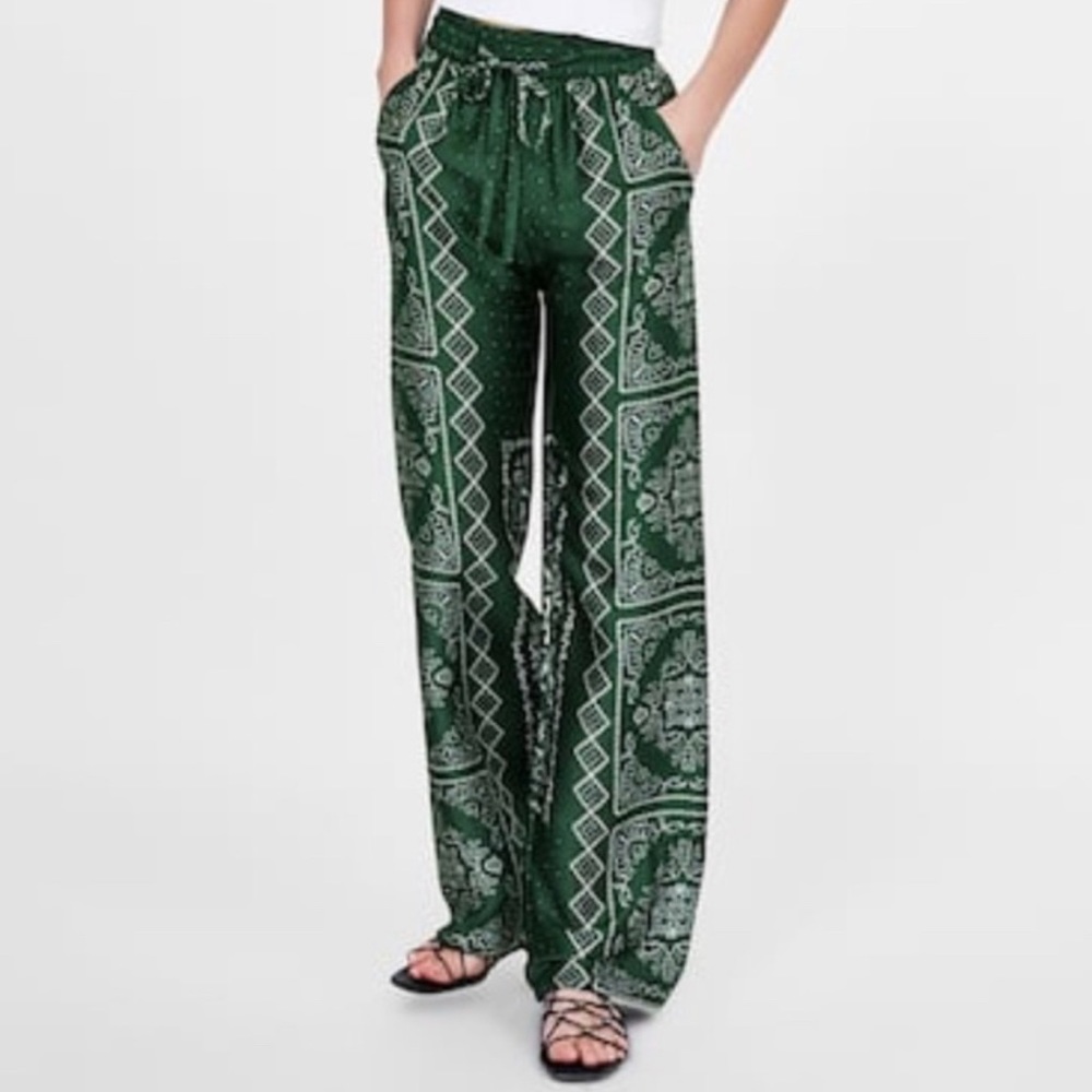 NWOT Zara Green Silky Palazzo Pants